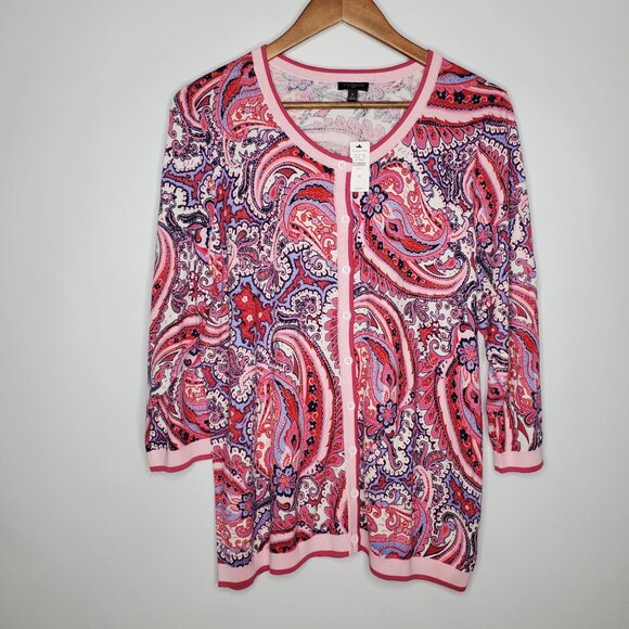 Talbots Womens Colorful Paisley Button Front Cardigan Size 1X Lightweight NWT - Picture 1 of 9